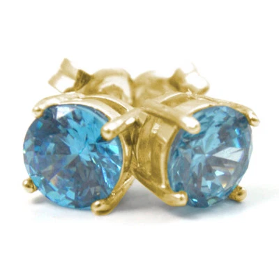 Aretes de oro de 9 quilates simulados aguamarina solitario de 2 quilates con sello del Reino Unido Foto 1 de 4