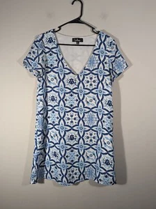 Lulus Womens White Blue V Neck Short Sleeve Dress Sz S Resortwear Beach Mature - Picture 1 of 6