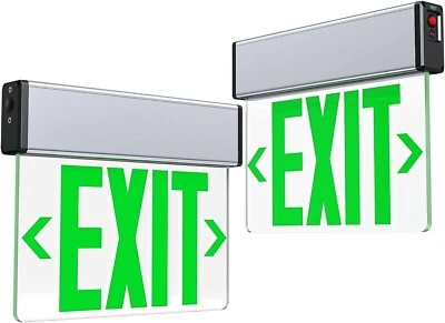 ANTEC LIGTHING 2Pc-Double Sided Acrylic Green LED Edge Lit Exit Sign Emergency Pack 120-347V