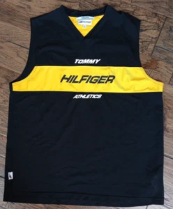 Vintage Tommy Hilfiger Logo Spell Out Jersey Sleeveless Shirt Tank Black Size XL - Bild 1 von 17