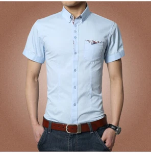 New Mens Dress Shirts Summer Short Sleeves Luxury Camisas Casual Slim Fit Shirts - Picture 1 of 10