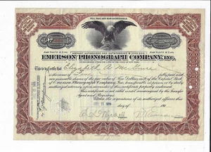 NEW YORK 1915 Emerson Phonograph Company Aktienzertifikat signiert Victor Emerson - Bild 1 von 2
