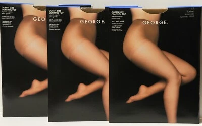 George Queen Size Soft and Sheer Control Top Pantyhose size 3X Suntan 3 pairs - Image 1 of 4