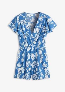 Neu Jumpsuit Gr. 48/50 Blau Weiß Geblümt Damenjumpsuit Kurzarm-Overall Einteiler - Bild 1 von 1