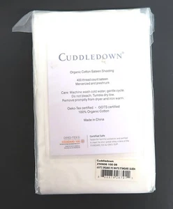 2 CUDDLEDOWN Organic Cotton Sateen White Std Queen PILLOWCASES 400 Thead Ct - Picture 1 of 5