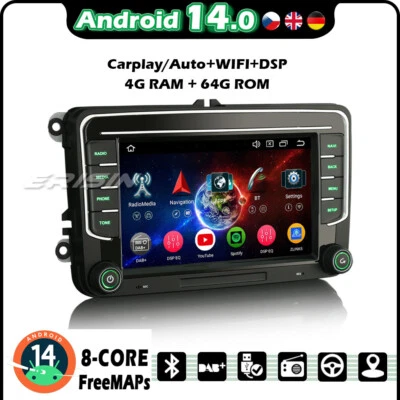 Android 14 GPS Autoradio per VW Passat Jetta Golf MK5/6 Tiguan Sharan EOS Skoda - Imagen 1 de 4