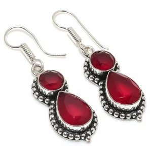 Mozambique Garnet Gemstone Handmade 925 Sterling Silver Jewelry Earring 2.01 " - Picture 1 of 3