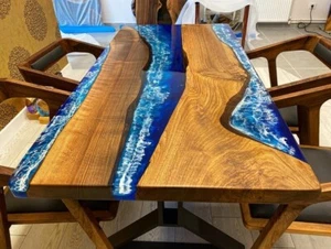 Handmade Ocean Waves Epoxy Dining Table Top for Home, Coffee Table, Center Table - Picture 1 of 9