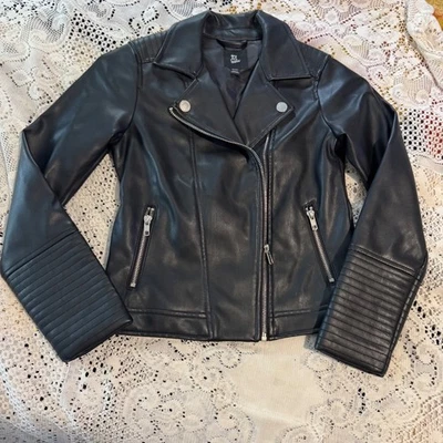 Kids Black Faux Leather Moto Biker Jacket - Girls Fashion Apparel - Image 1 of 4