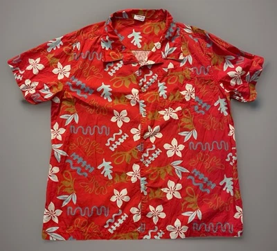 Barefoot In Paradise Vintage Red Floral Flower Print Hawaiian Shirt XXL 2XL JBHS - Image 1 of 4