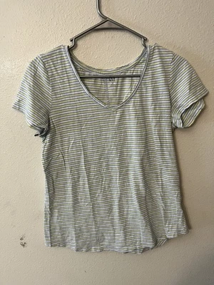 Gap легко T короткий рукав V шеи многоцветный полоски Топ женщин средний повседневный вязаный - Изображение 1 из 4