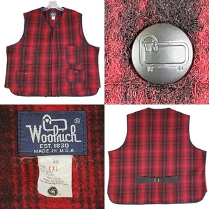 Woolrich Vest Mens 2XL XXL Red Black Buffalo Plaid Wool Outdoors Hunting Pockets - Picture 1 of 10