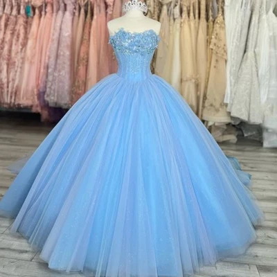 Sky Blue Quinceanera Dresses Sweet 15 16 Beading 3D Flowers Pageant Ball Gown - Изображение 1 из 4