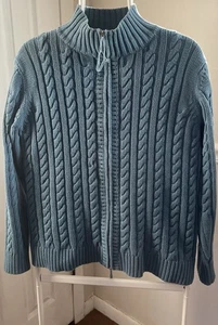 Norm Thompson Full Zip Cable Knit Sweater Size Med - Picture 1 of 3