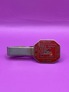 Vintage British Guiana One-Cent Magenta stamp Red Tie Bar Clasp - Picture 1 of 5