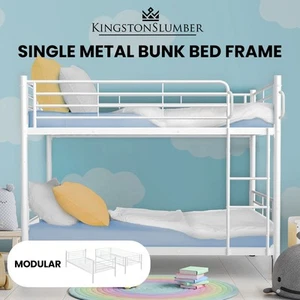 KINGSTON SLUMBER 2in1 Single Metal Bunk Bed Frame Kids Beds Childrens White - Picture 1 of 11