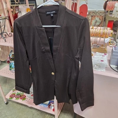 Dear Scarlett Blazer Brown Gold Button Stretch Career Office Small - Image 1 of 4