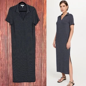 Rag & Bone Knit Stripe Maxi Polo Dress Preppy Navy Blue Size Large - Picture 1 of 7