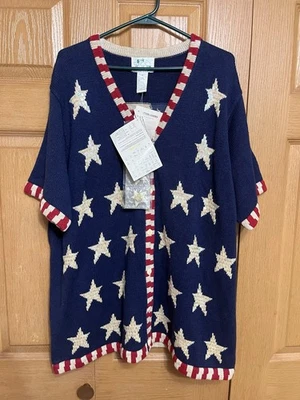 Quacker Factory American Patriotic Flag Short Sleeve Cardigan Sweater Sz 1X NWT - Image 1 of 4