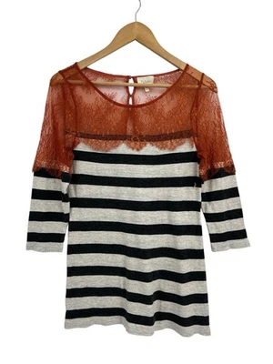 Deletta Anthropologie 蕾丝上衣条纹毛衣上衣中号  — 第 1/4 张图片