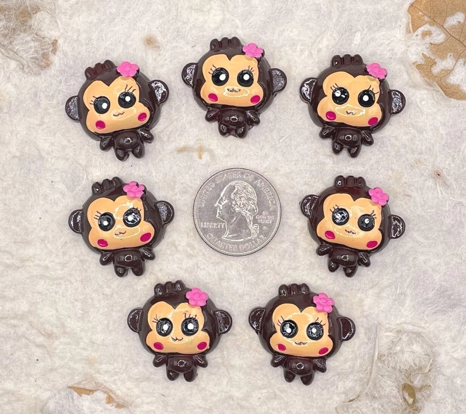 10 piezas x 1 1/8" resina marrón mono niña con adorno de flores tapa plana SB328 Foto 1 de 1