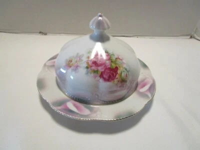 Plato de mantequilla antiguo de porcelana cala floral cúpula de porcelana Alemania 7. 50 W 1900's Foto 1 de 4