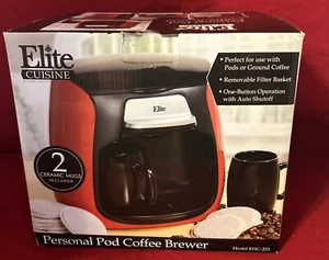 Elite Cuisine Personal Pod Coffee Brewer & 2 Ceramic Mugs Model ECH-223 NEW - Picture 1 of 9
