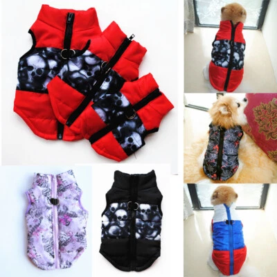 Fantasia de jaqueta com zíper para filhote de cachorro gato padrão caveira casaco grosso - Imagem 1 de 4