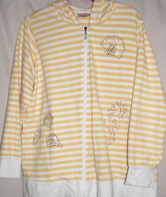 Sudadera con capucha a rayas con cremallera completa Quacker Factory Beachy Seashore talla 2X Amarillo/Blanco Foto 1 de 4