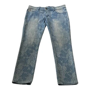 OUTBACK Wild Child Sz 12 Lace Print Denim Jeans Mid Rise Stretch Straight Blue - Picture 1 of 12