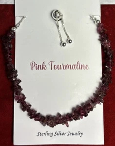 925 Sterling Silver Pink Tourmaline Adjustable Bracelet - Picture 1 of 4