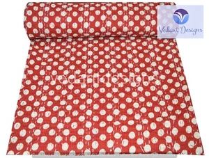 Handmade Cotton Vintage Polka Dot Print Twin/Single Kantha Quilt Bedspread - Picture 1 of 5