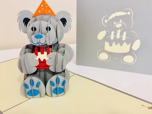 Pack of 4 Card Teddy Bear Grey Brown 3D Pop Up Greeting Cards For Any Occasions
