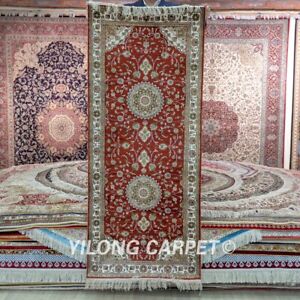 2.5x6ft Red Hand Knotted Silk Long Hallway Carpets Strip Rug Runner 291C