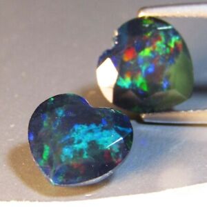 3.90Cts Natural Color Play Ethiopian Black Opal Heart Shape 10mm Pair collection
