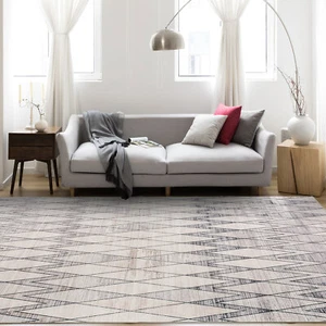 Extra Large Rug Beige Grey Soft Plush Diamond Lounges Carpet Washable Runner - Picture 1 of 19