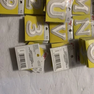 Joy Iron-On Embroidery. Letter Assortment White. Size 1.5 inch. - Picture 1 of 2
