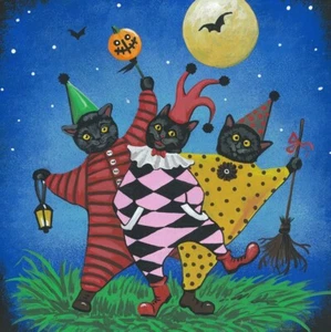 4X4 IMPRESIÓN DE PINTURA HALLOWEEN RYTA GATO NEGRO JOKER BUFÓN PAYASO Arte Popular 🙂 - Imagen 1 de 1