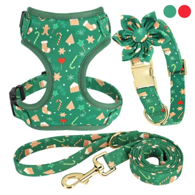 Christmas Dog Harness Collar Leash Nylon No Pull Breathable Mesh Padded XS S M - Image 1 of 4