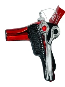 Christmas Tree Ornament Hair Blow Dryer Scissors COMB Glass Hairdresser Stylist - Picture 1 of 3