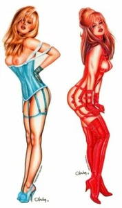2 Boudoir PinUp Girls Stickers ART Decal set Artwork by Olivia de Berardinis - Picture 1 of 1