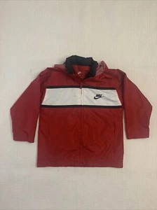 Nike Windbreaker Hooded Jacket Red And White Size 4 Pockets - Picture 1 of 8