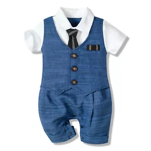 Newborn Infant Baby Boys Gentleman Jumpsuit Button Romper Formal Outfits 1 - Picture 1 of 7
