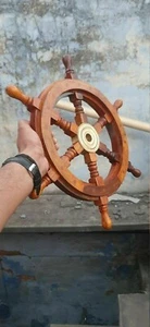 Antyk 12" Statek Łódź Kierownica Mosiądz Drewno Żeglarski 6 Uchwyt Criss Craft 12 - Zdjęcie 1 z 6