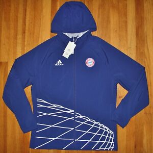 Adidas FC Bayern Munich Graphic Soccer Windbreaker Mens M L HT8828 Blue Jacket