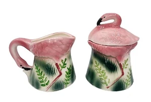 Vintage 1982 Sarsasparilla Pink Flamingo Creamer Sugar Bowl Set Japan Flamingos  - Picture 1 of 11