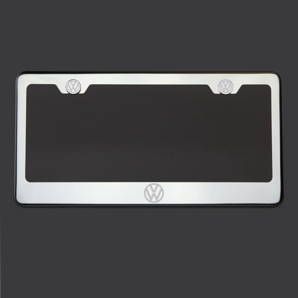 Mirror Chrome Volks Vw Logo Laser Etched StainlessSteel License Plate Frame - Image 1 of 4