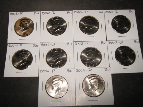 2002 2003 2004 2005 2006   P  D  KENNEDY HALF DOLLARS FROM MINT ROLLS  10 coins Cover