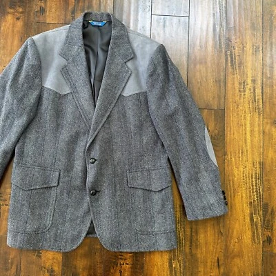 Blazer Pendleton de Colección Para Hombre 44 Abrigo Deportivo de Lana EE. UU. Azul Gris Tejido Abotonado Años 70 Foto 1 de 4