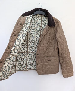 Barbour Jacket Womens 16 Brown Corduroy Collar Liberty Summer Liddesdale Quilt - Picture 1 of 12